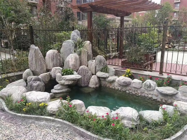 越城庭院假山鱼池制作视频